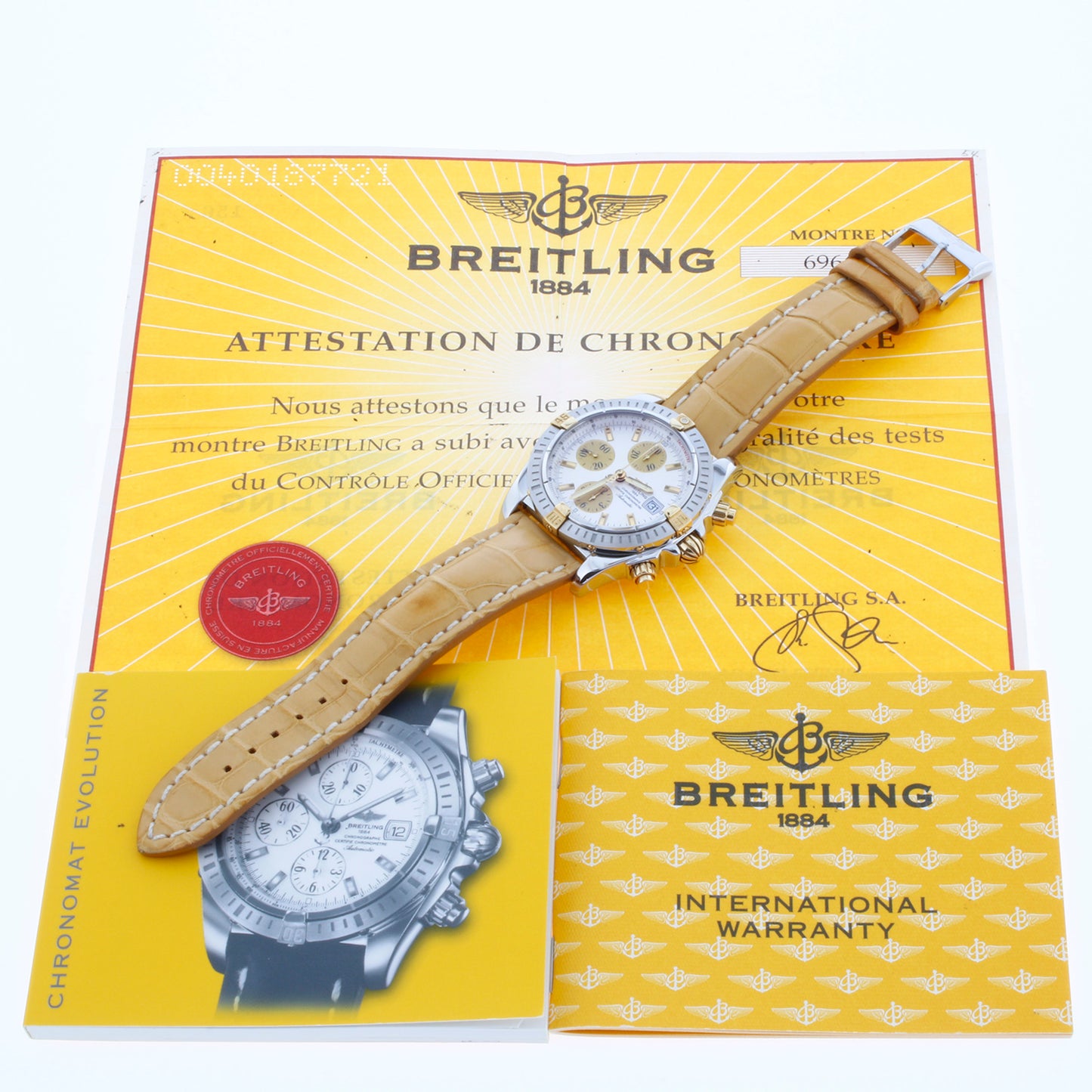 Breitling Chronomat Evolution 44 18K Gold and Stainless Steel B13356 Silver Dial