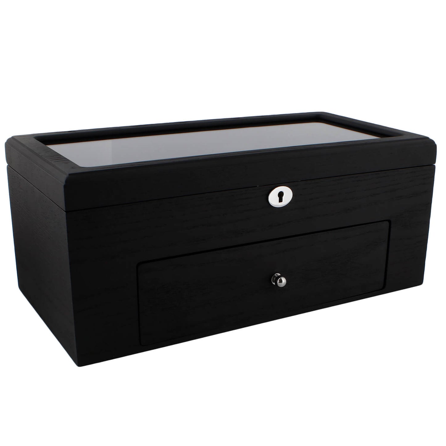 Premium Black Oak Veneer Watch Box for 22 Watches with Drawer