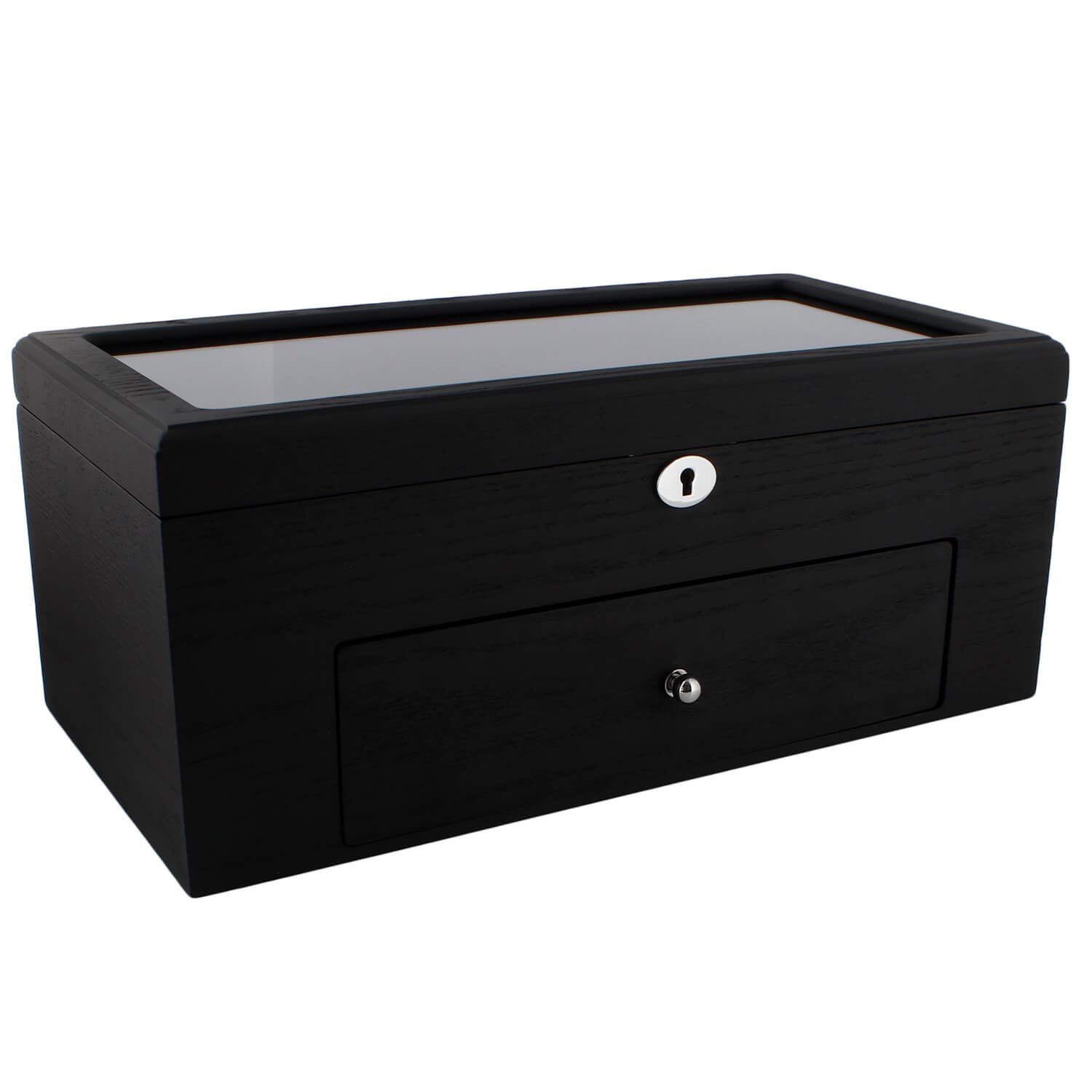 Premium Black Oak Veneer Watch Box for 22 Watches with Drawer