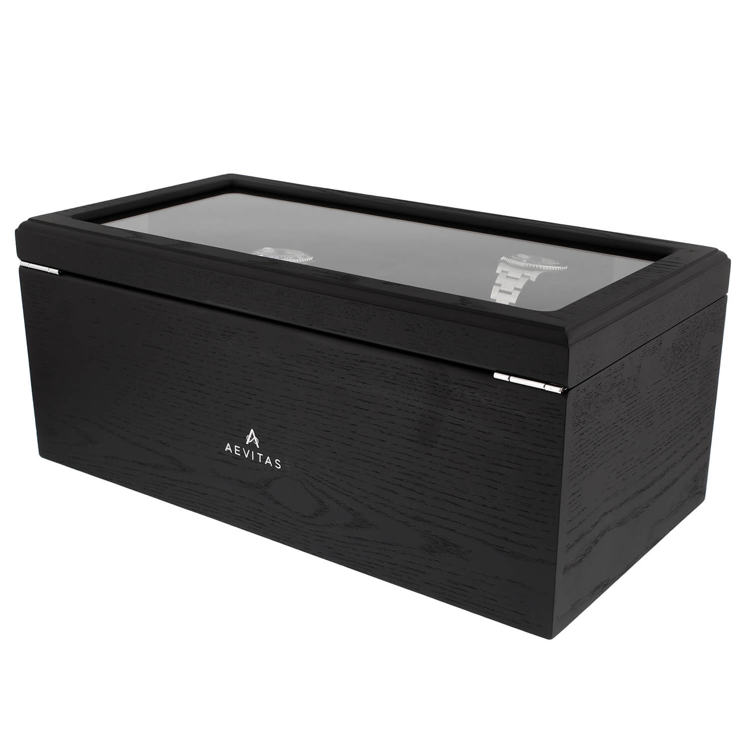 Premium Black Oak Veneer Watch Box for 22 Watches with Drawer