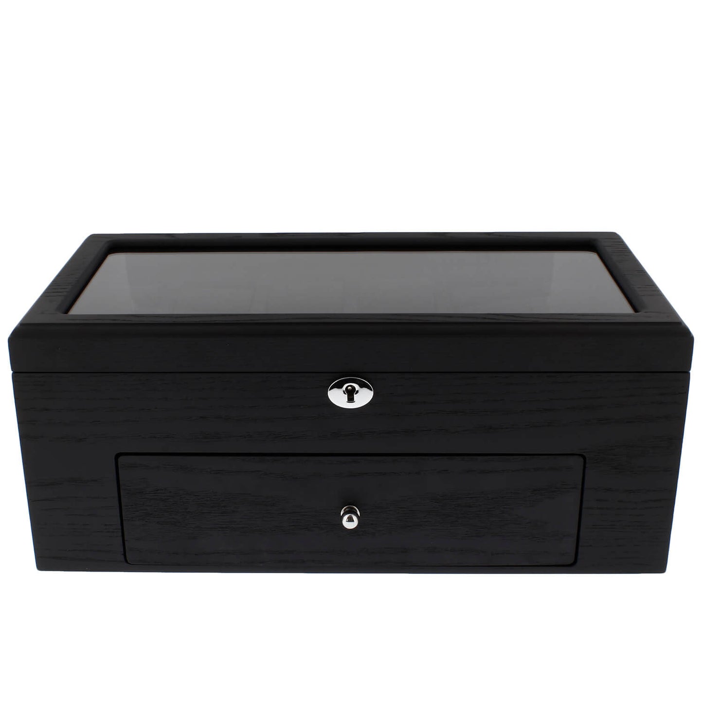 Premium Black Oak Veneer Watch Box for 22 Watches with Drawer