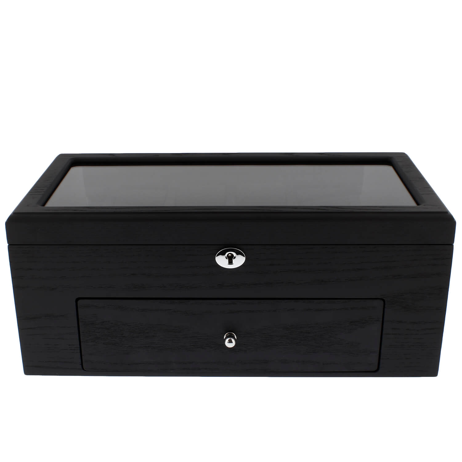 Premium Black Oak Veneer Watch Box for 22 Watches with Drawer