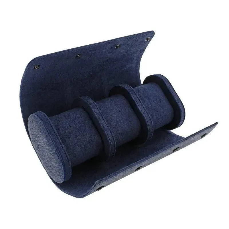 Premium Triple Watch Roll in Blue Leather with Super Soft Suede Lining