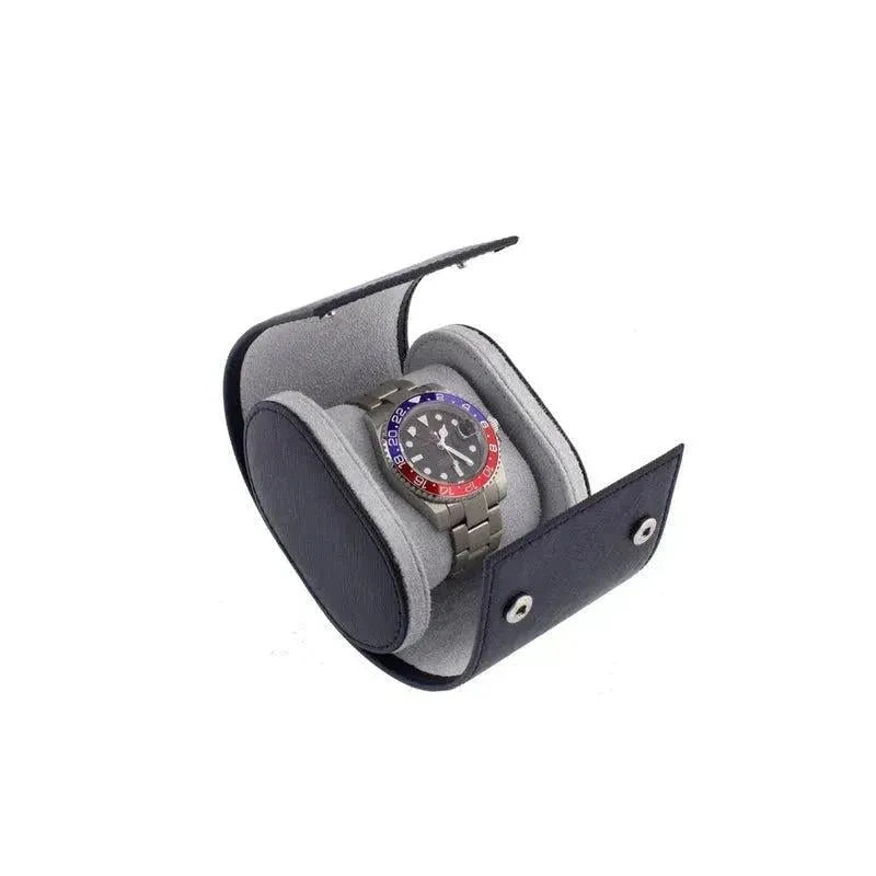 Single Watch Roll in Navy Blue Saffiano Real Leather with Super Soft Lining