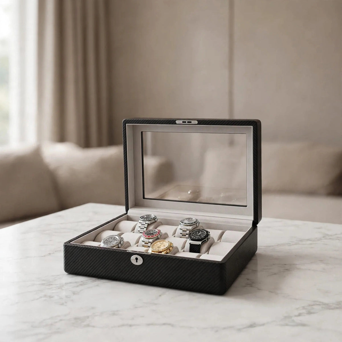 Tempus 22-Watch Box in Black Oak Veneer with Fingerprint Lock with