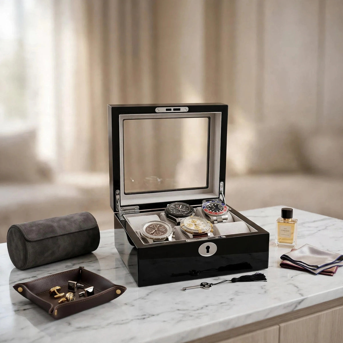 Tempus 6-Watch Box in Black Piano Lacquer