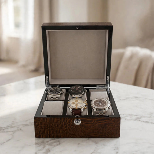 Tempus 6-Watch Box in Crocodile-Print Finish