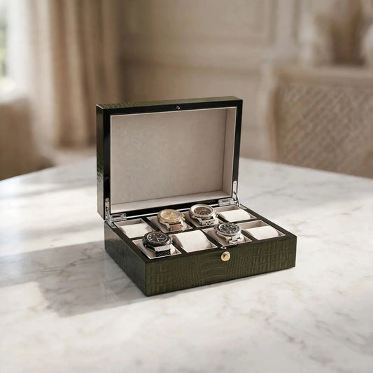 Tempus 8-Watch Box in Crocodile-Print Finish with Fingerprint Lock