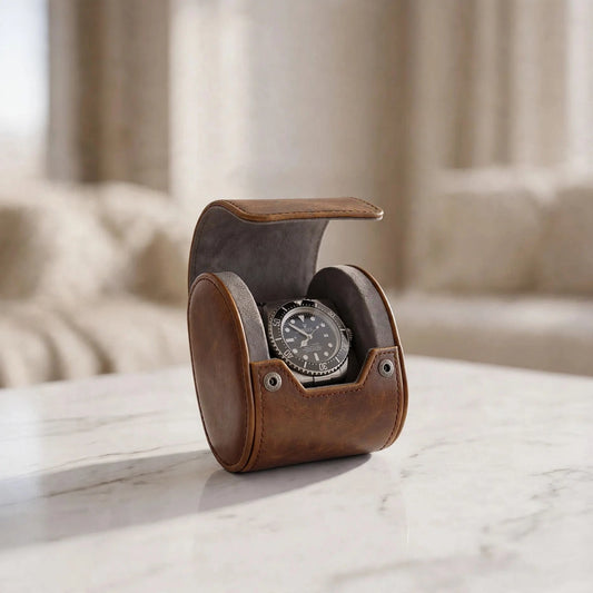 Tempus Single Watch Roll in Brown Leather