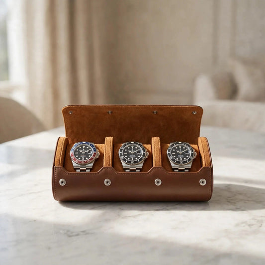 Tempus Triple Watch Roll in Brown Leather