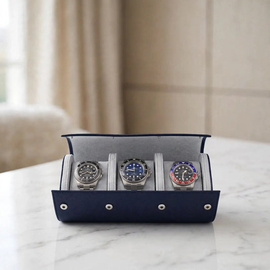 Tempus Triple Watch Roll in Navy Saffiano Leather