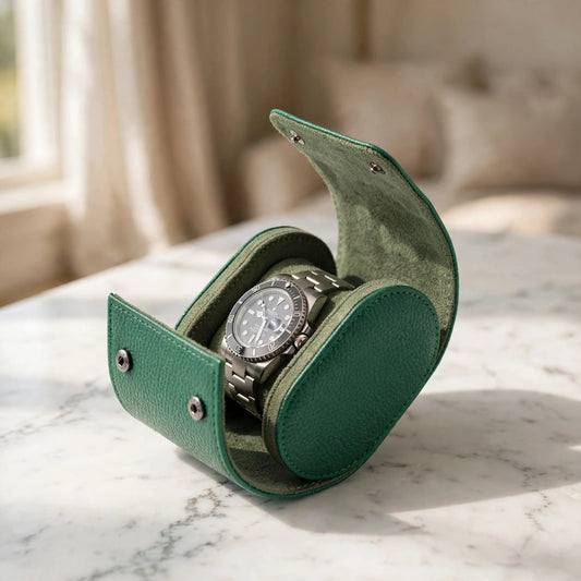 Tempus Single Watch Roll in Green Leather