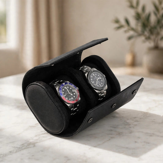 Tempus Double Watch Roll in Black Saffiano Leather