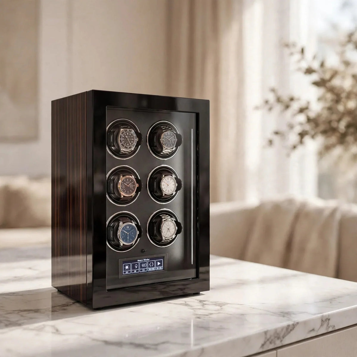 Tempus 6-Watch Automatic Winder with Touch Screen in luxury setting