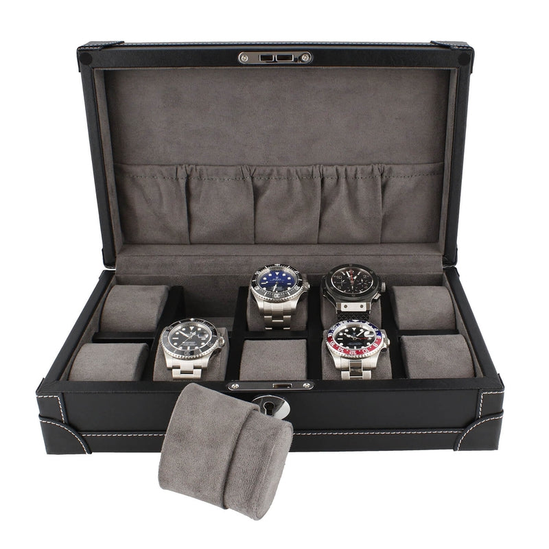 10 Watch Box in Black Vegan Leather with Plush Lining by Aevitas - Swiss Watch Store UK