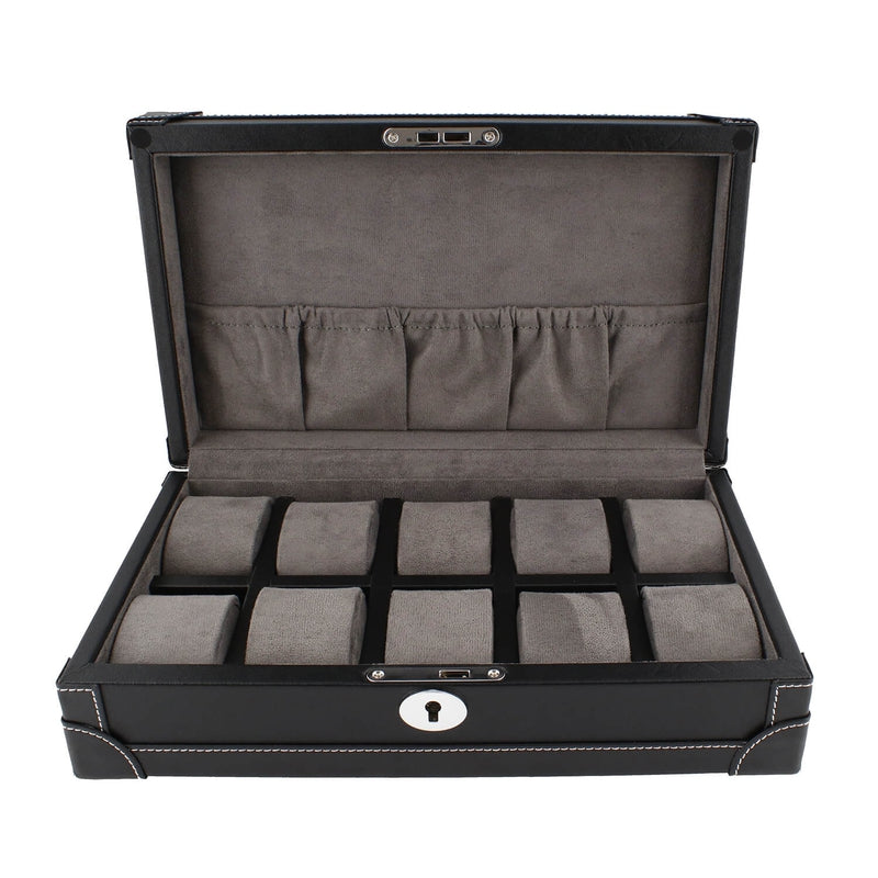 10 Watch Box in Black Vegan Leather with Plush Lining by Aevitas - Swiss Watch Store UK