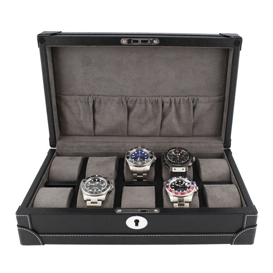 10 Watch Box in Black Vegan Leather with Plush Lining by Aevitas - Swiss Watch Store UK