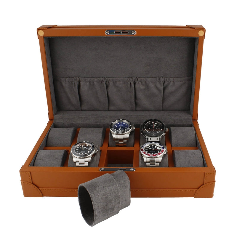 10 Watch Box in Brown Vegan Leather with Plush Lining by Aevitas - Swiss Watch Store UK