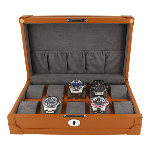 10 Watch Box in Brown Vegan Leather with Plush Lining by Aevitas - Swiss Watch Store UK