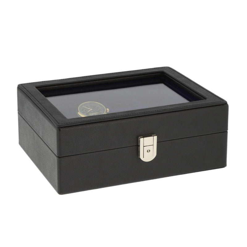 16 Pair Cufflinks and 4 Piece Watch Box in Black Leather