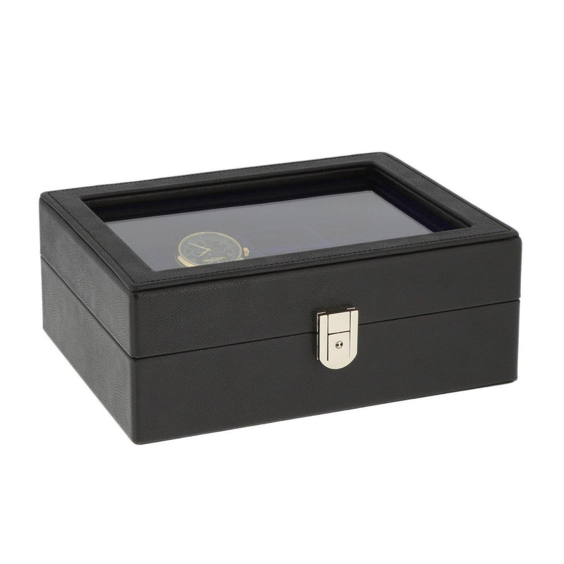 16 Pair Cufflinks and 4 Piece Watch Box in Black Leather - Swiss Watch Store UK