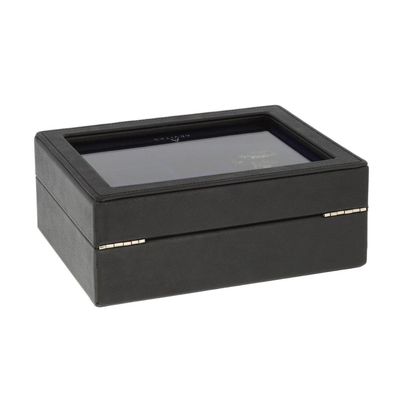 16 Pair Cufflinks and 4 Piece Watch Box in Black Leather