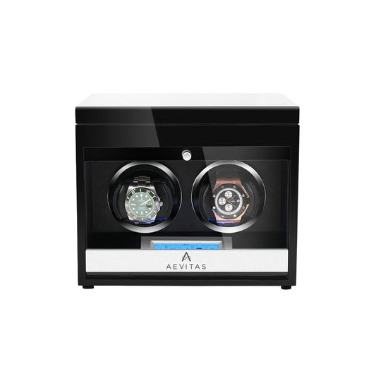 2 Watch Winder Black Edition with Extra Storage Area by Aevitas - Swiss Watch Store UK