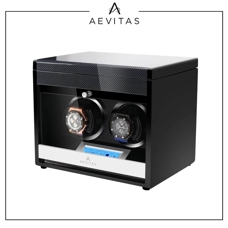 2 Watch Winder Carbon Fibre with Extra Storage Area by Aevitas - Swiss Watch Store UK