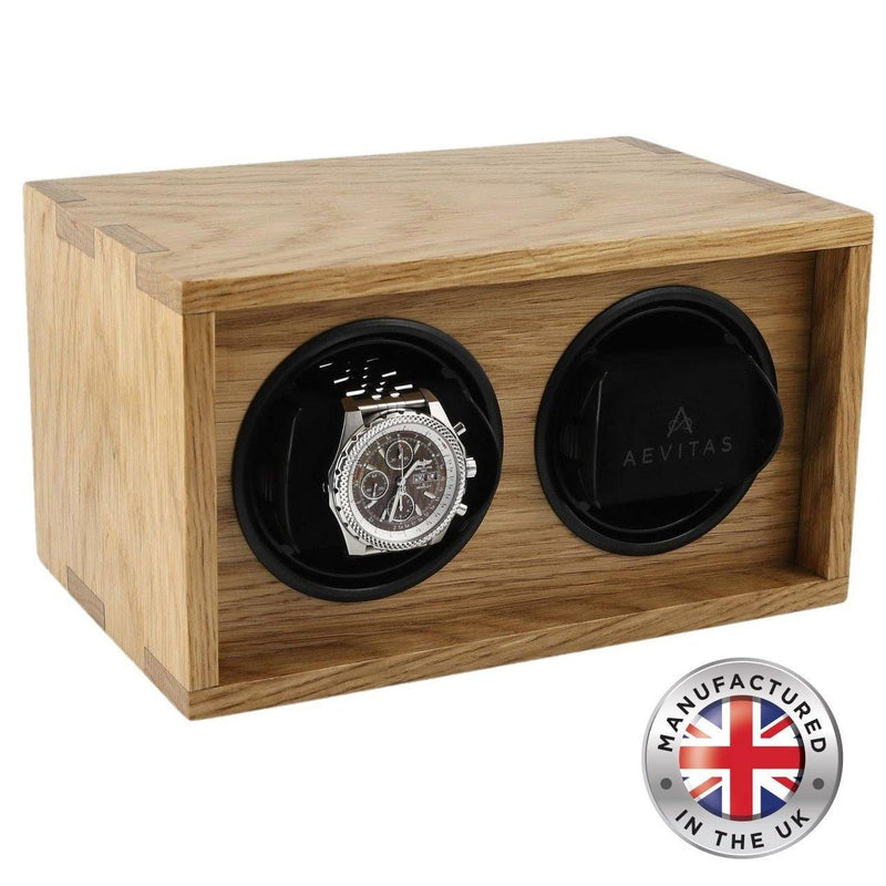 2 Watch Winder Solid Oak Wood Made in the UK by Aevitas - Swiss Watch Store UK