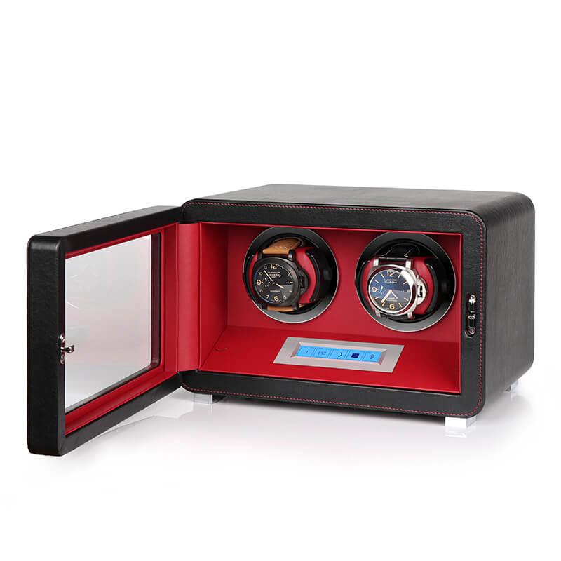 2 Watch Winder in Black Smooth Leather Finish by Aevitas - Swiss Watch Store UK