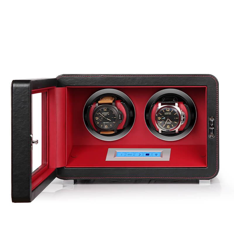 2 Watch Winder in Black Smooth Leather Finish by Aevitas - Swiss Watch Store UK