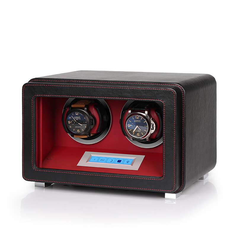 2 Watch Winder in Black Smooth Leather Finish by Aevitas - Swiss Watch Store UK