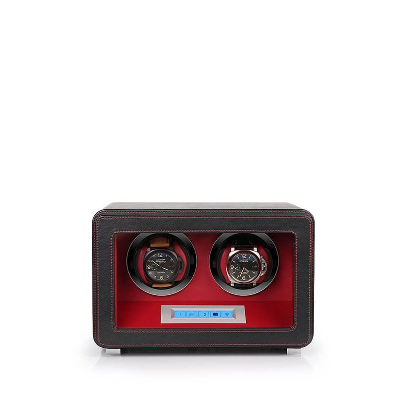 2 Watch Winder in Black Smooth Leather Finish by Aevitas