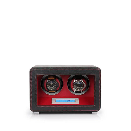 2 Watch Winder in Black Smooth Leather Finish by Aevitas