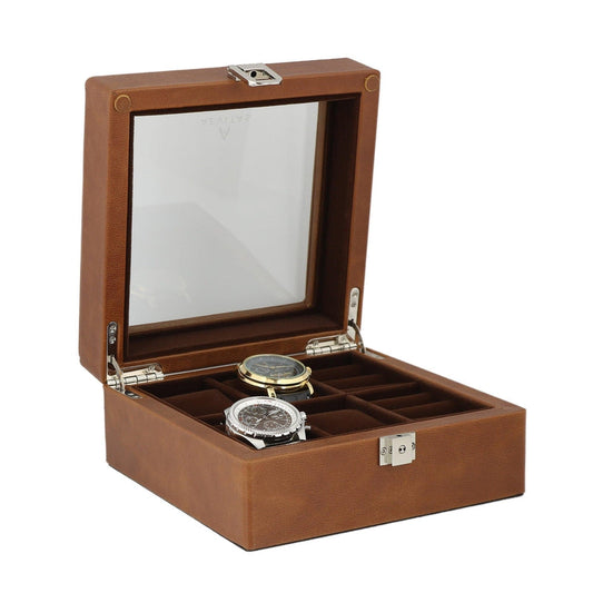 4 Watch Box and Cufflinks Brown Genuine Leather Velvet Brown Lining by Aevitas - Swiss Watch Store UK