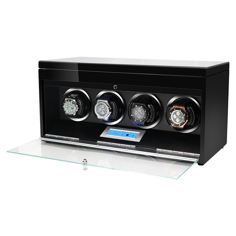 4 Watch Winder Black Edition with Extra Storage Area by Aevitas - Swiss Watch Store UK