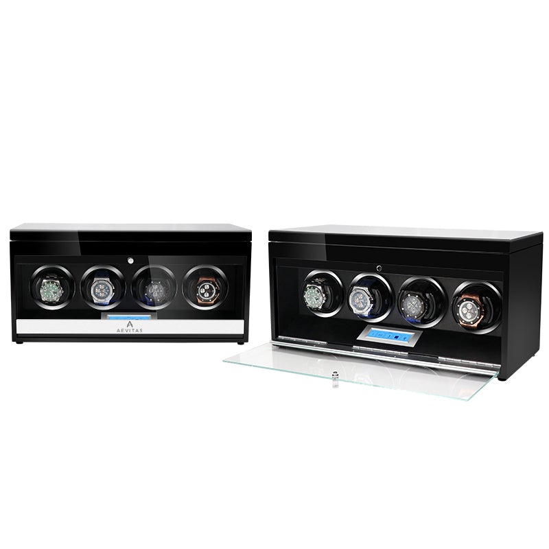4 Watch Winder Black Edition with Extra Storage Area by Aevitas - Swiss Watch Store UK