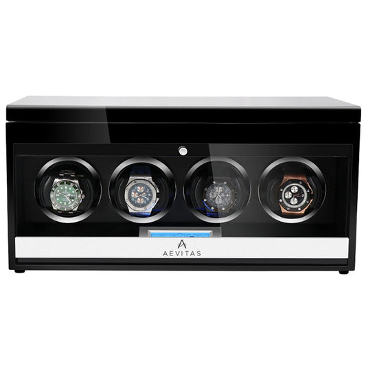 4 Watch Winder Black Edition with Extra Storage Area by Aevitas - Swiss Watch Store UK