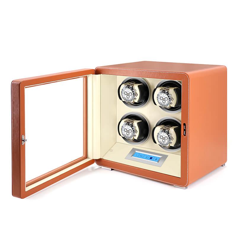 4 Watch Winder in Brown Smooth Leather Finish by Aevitas