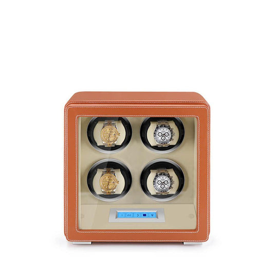 4 Watch Winder in Brown Smooth Leather Finish by Aevitas
