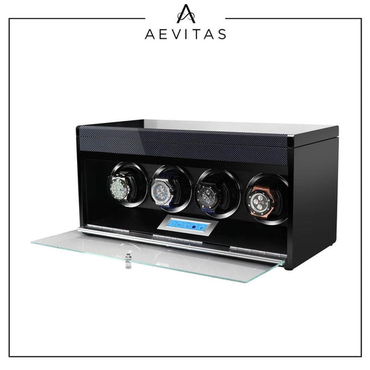 4 Watch Winder in Carbon Fibre with Extra Storage Area by Aevitas