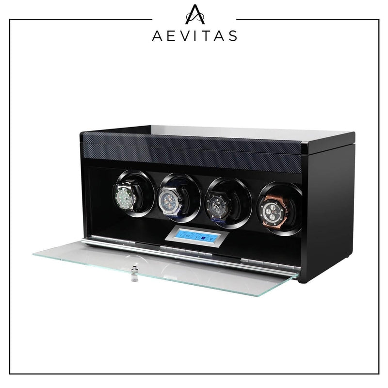 4 Watch Winder in Carbon Fibre with Extra Storage Area by Aevitas - Swiss Watch Store UK