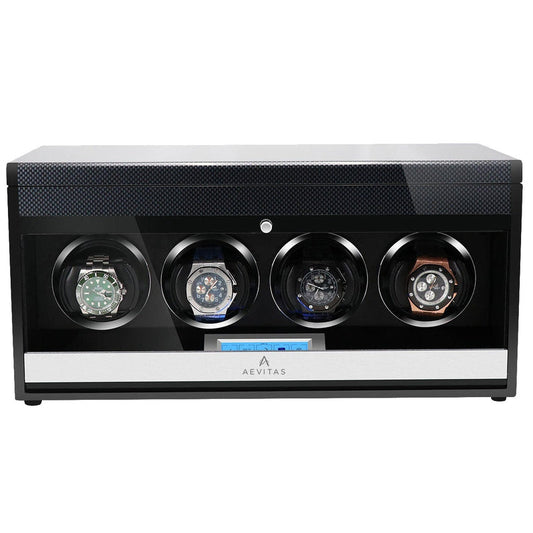 4 Watch Winder in Carbon Fibre with Extra Storage Area by Aevitas - Swiss Watch Store UK