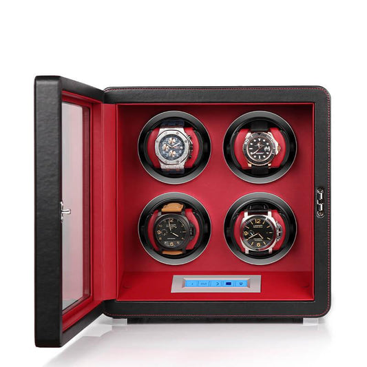 4 Watch Winder in Smooth Black Leather Finish by Aevitas