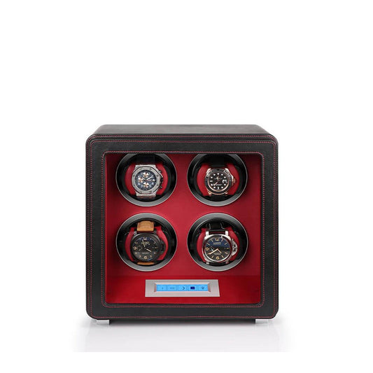 4 Watch Winder in Smooth Black Leather Finish by Aevitas - Swiss Watch Store UK