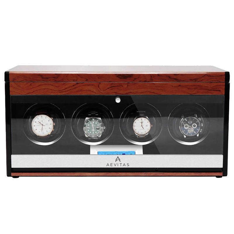 4 Watch Winder with Extra Storage Wood Veneer Finish by Aevitas - Special Offer - Swiss Watch Store UK