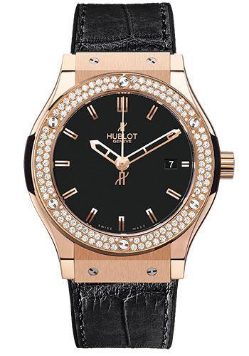 Hublot Classic Fusion Rose Gold with Diamond Bezel On Black Crocodile Strap 561.PX.1180.LR.1104