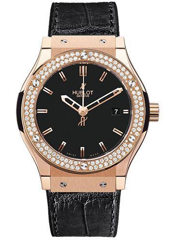 Hublot Classic Fusion Rose Gold with Diamond Bezel On Black Crocodile Strap 561.PX.1180.LR.1104 - Swiss Watch Store UK