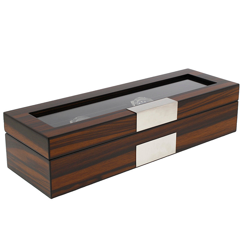 6 Watch Box in Natural Dark Walnut Veneer Finish by Aevitas - Swiss Watch Store UK