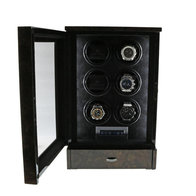 6 Watch Winder Dark Burl Wood Finish the Tower Series by Aevitas